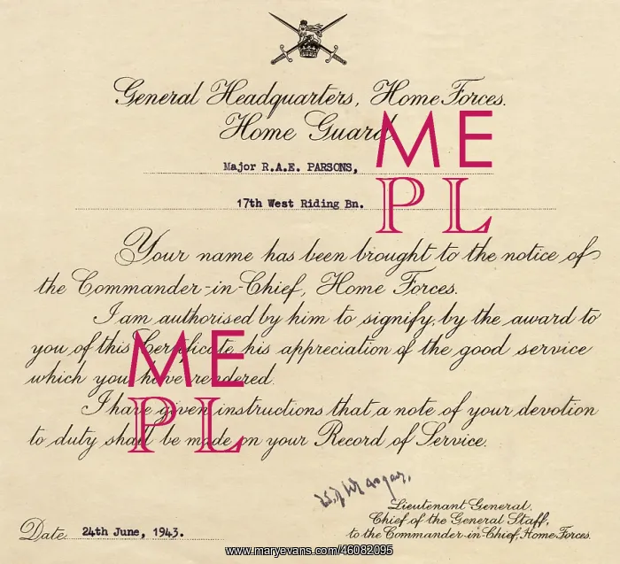 : Certificate, General Headquarters, Home Forces : Certificate, General Headquarters, Home Forces