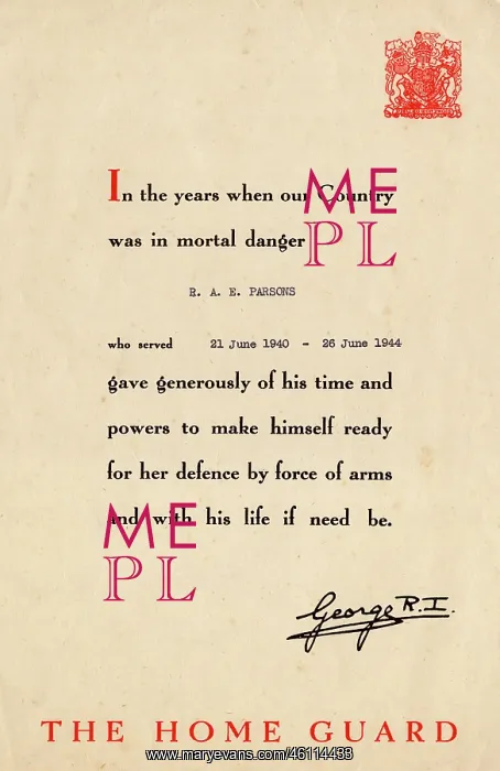 : Certificate, The Home Guard : Certificate, The Home Guard