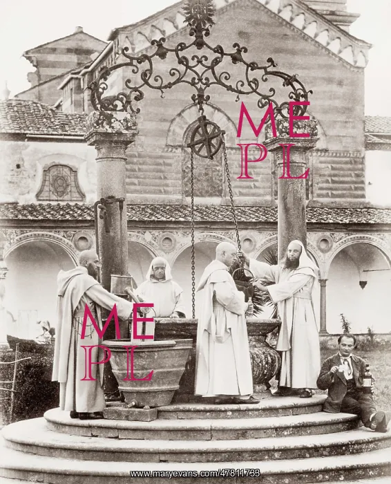 : Certosa Monastery, Florence, Carthusian monks at well : Certosa Monastery, Florence, Carthusian monks at well
