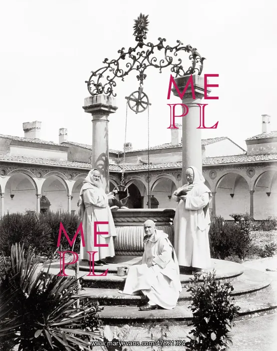 : Certosa Monastery, Florence, Carthusian monks at the well : Certosa Monastery, Florence, Carthusian monks at the well