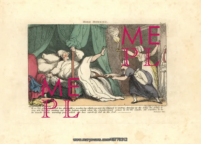 : Chambermaid pulling on a sleeping guest's wooden leg : Chambermaid pulling on a sleeping guest's wooden leg
