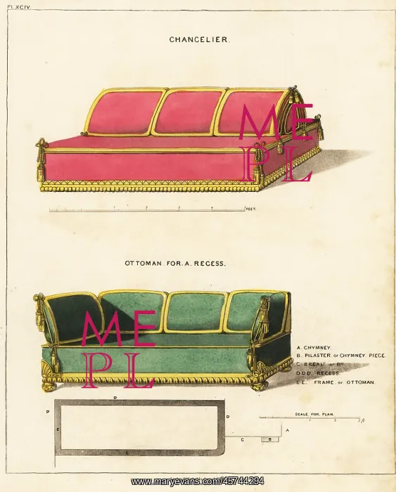 : Chancelier and ottoman for a recess, Regency style : Chancelier and ottoman for a recess, Regency style