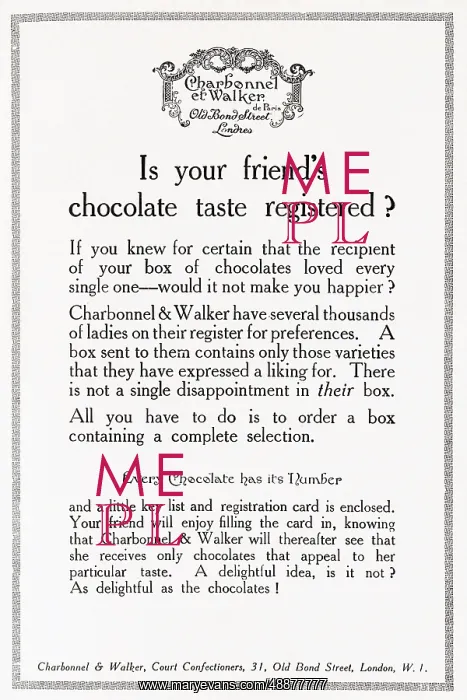 : Charbonnel and Walker chocolates advertisement : Charbonnel and Walker chocolates advertisement