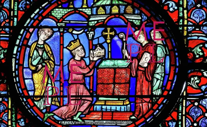 : Charlemagne stained glass window, Chartres cathedral, France : Charlemagne stained glass window, Chartres cathedral, France