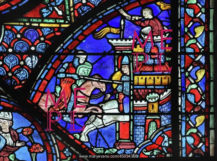: Charlemagne stained glass window, Chartres cathedral, France : Charlemagne stained glass window, Chartres cathedral, France