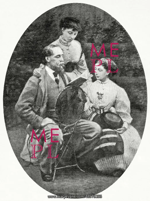 : Charles Dickens with his two daughters : Charles Dickens with his two daughters