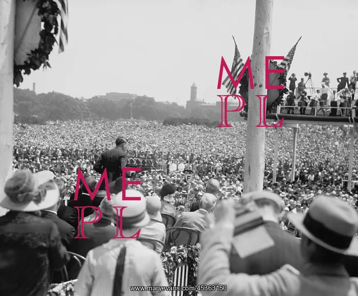 : Charles Lindbergh addresses a massive crowd at the : Charles Lindbergh addresses a massive crowd at the