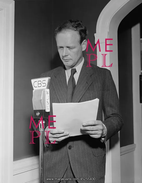 : Charles Lindbergh speaking into a CBS microphone : Charles Lindbergh speaking into a CBS microphone