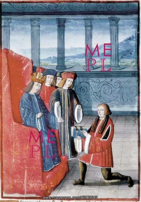 : Charles VIII being presented with a Book. Miniature : Charles VIII being presented with a Book. Miniature
