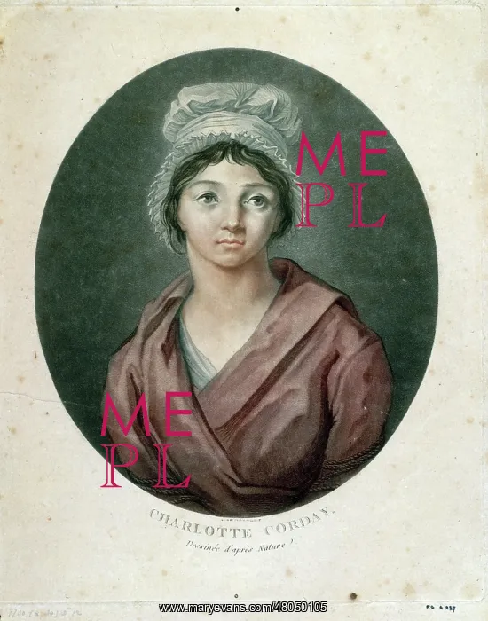 : Charlotte Corday. Engraving. Paris, Musee : Charlotte Corday. Engraving. Paris, Musee
