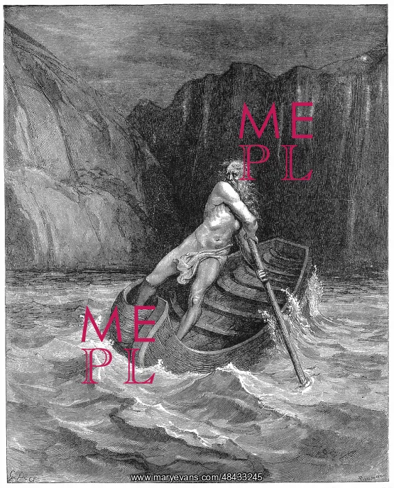 : Charon the ferryman rowing to collect Dante and : Charon the ferryman rowing to collect Dante and