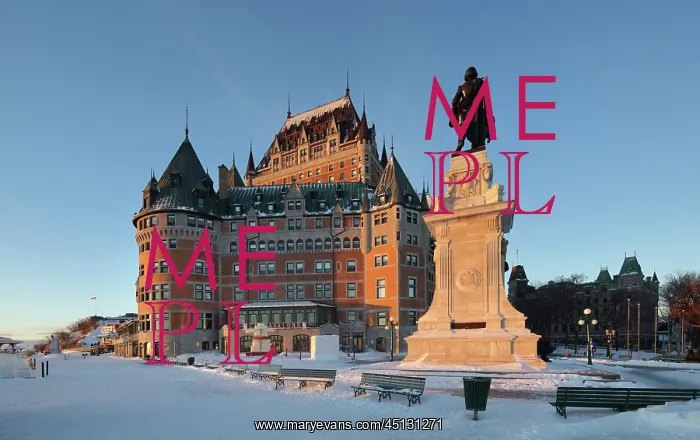 : Chateau Frontenac and Samuel de Champlain monument : Chateau Frontenac and Samuel de Champlain monument