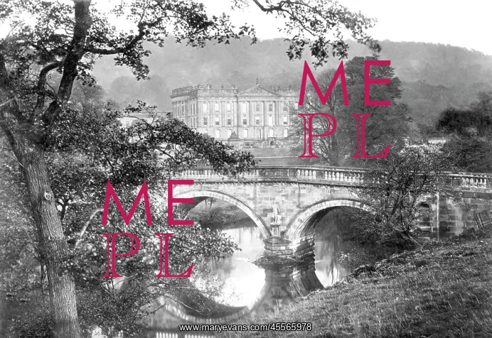  : Chatsworth House, and Bridge (through trees) c1867