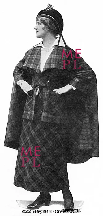 : Checked Tipperary costume from Paris, women's fashion, WW1 : Checked Tipperary costume from Paris, women's fashion, WW1
