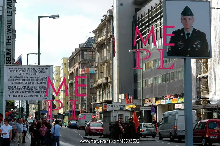 : Checkpoint Charlie reconstruction, Berlin, Germany : Checkpoint Charlie reconstruction, Berlin, Germany