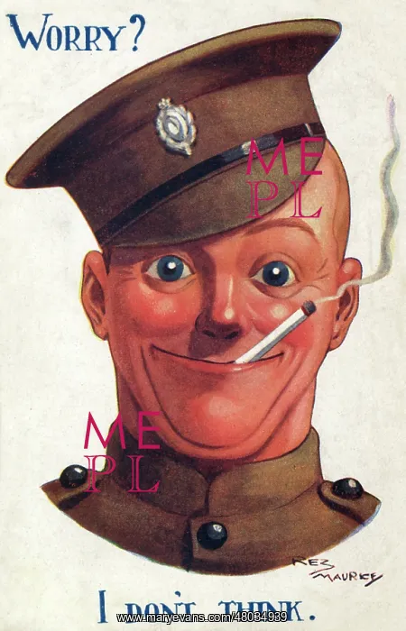 : Cheerful British soldier on a postcard, WW1 : Cheerful British soldier on a postcard, WW1
