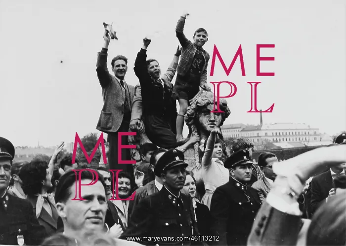 : Cheering people at the signing of the Austrian State Tre : Cheering people at the signing of the Austrian State Tre