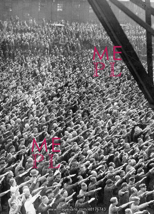 : Cheering workers following a speech of Adolf Hitler, 1934 : Cheering workers following a speech of Adolf Hitler, 1934