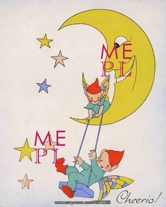 : Cheerio - Moon and pixies greetings card : Cheerio - Moon and pixies greetings card