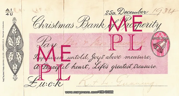 : Cheque from the Christmas Bank of Prosperity : Cheque from the Christmas Bank of Prosperity