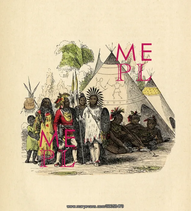 : Cherokees and Tipis, Illustration, c. early 20th C : Cherokees and Tipis, Illustration, c. early 20th C