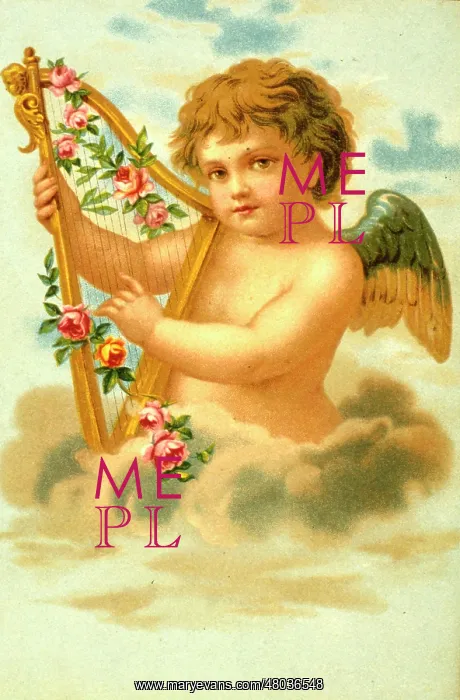  : Cherub on a cloud playing a harp