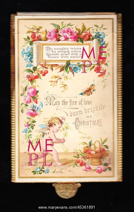  : Cherub with fruit and flowers on a Christmas card