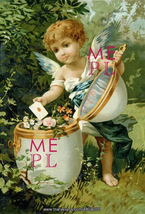  : Cherub placing letter in large egg