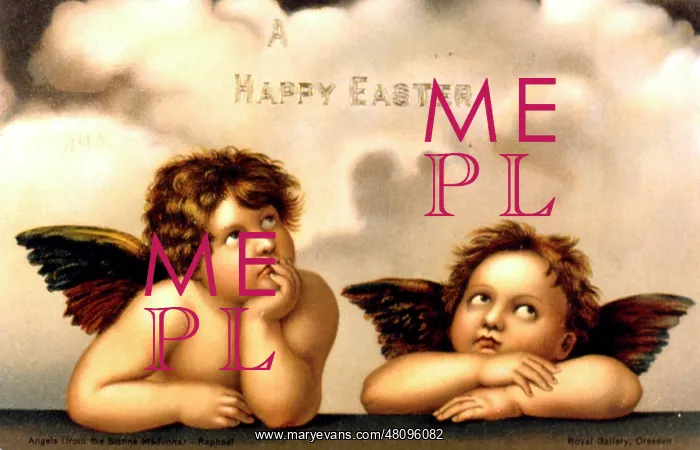 : Two cherubs on an Easter card, after Raphael : Two cherubs on an Easter card, after Raphael