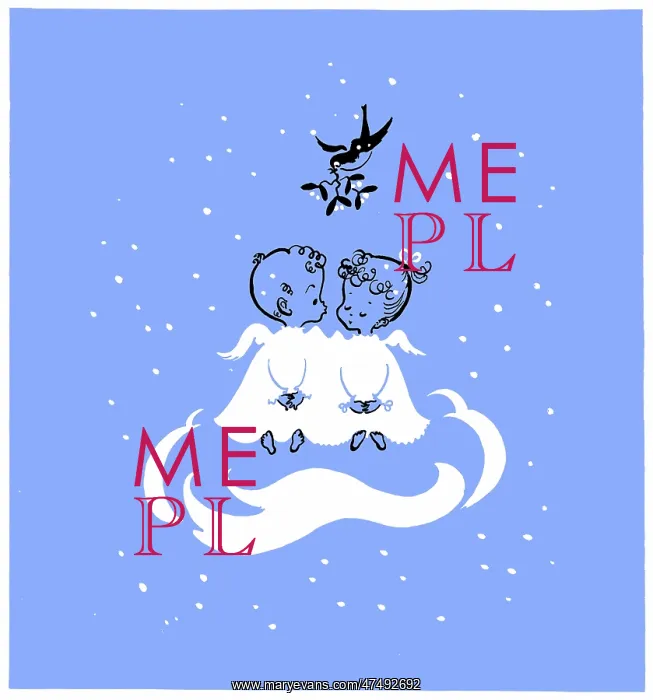 : Two cherubs with robin holding mistletoe : Two cherubs with robin holding mistletoe