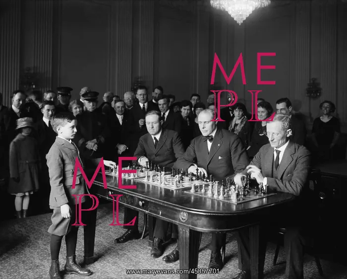 : Chess prodigy, Samuel Herman Reshevsky, in a simultaneous : Chess prodigy, Samuel Herman Reshevsky, in a simultaneous