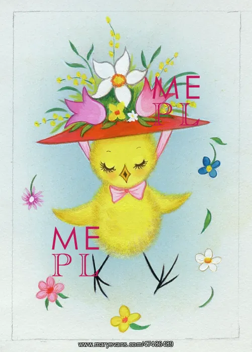  : Chick wearing hat with spring flowers