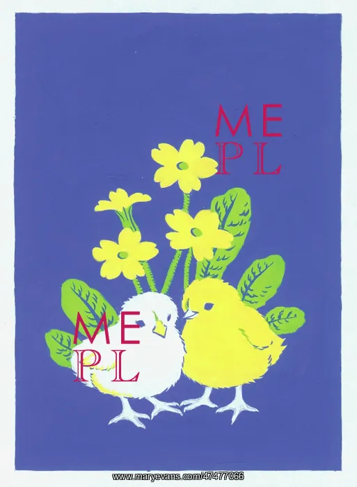 : Two Chicks in front of Primroses : Two Chicks in front of Primroses