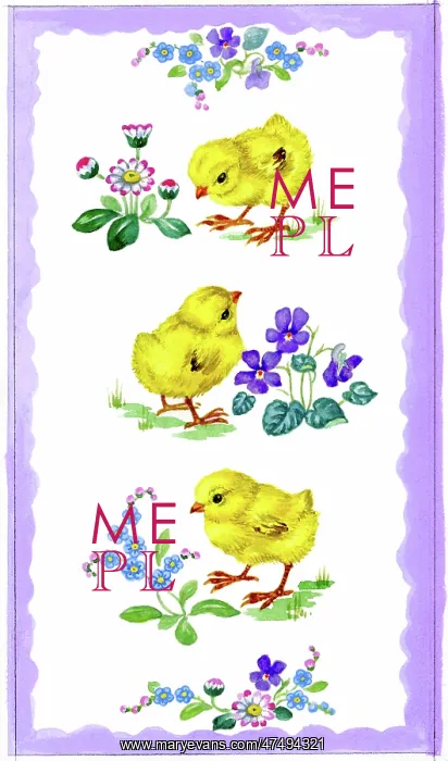  : Three chicks and spring flowers