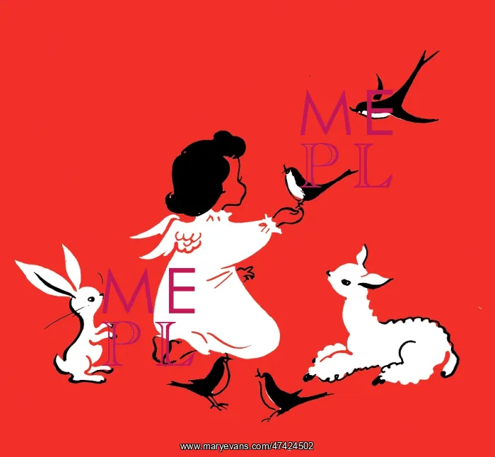  : Child Angel with birds lamb and rabbit