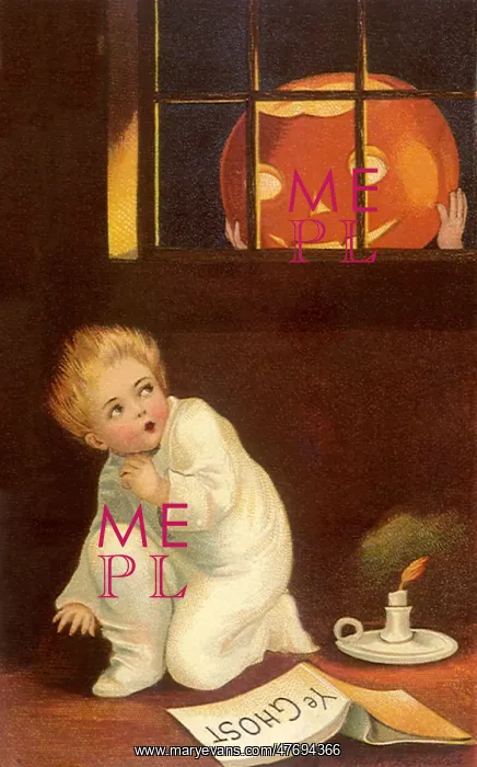  : Child cowering beneath a Jack-o-Lantern