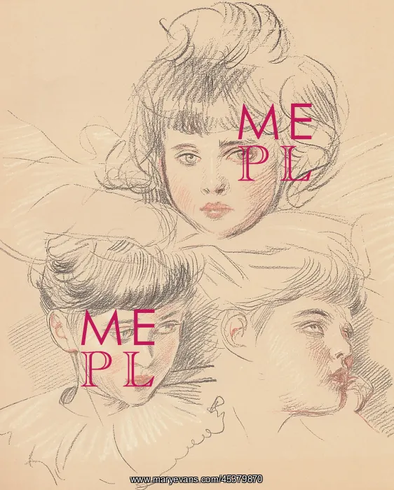 : Three Child Faces by Paul Helleu : Three Child Faces by Paul Helleu