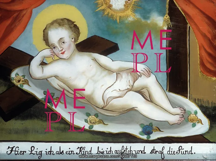 : Child Jesus rests on a cross : Child Jesus rests on a cross