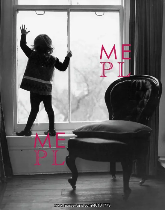 : Child silhouetted standing at a large sash window : Child silhouetted standing at a large sash window