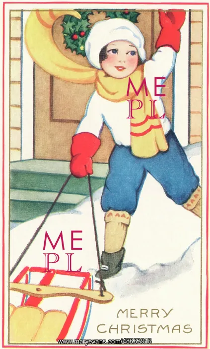 : Child out in the snow with her sledge : Child out in the snow with her sledge