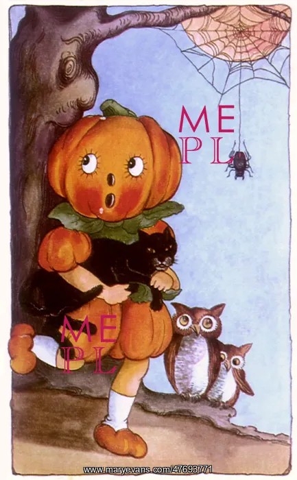 : Child wearing a Pumpkin over his Head : Child wearing a Pumpkin over his Head