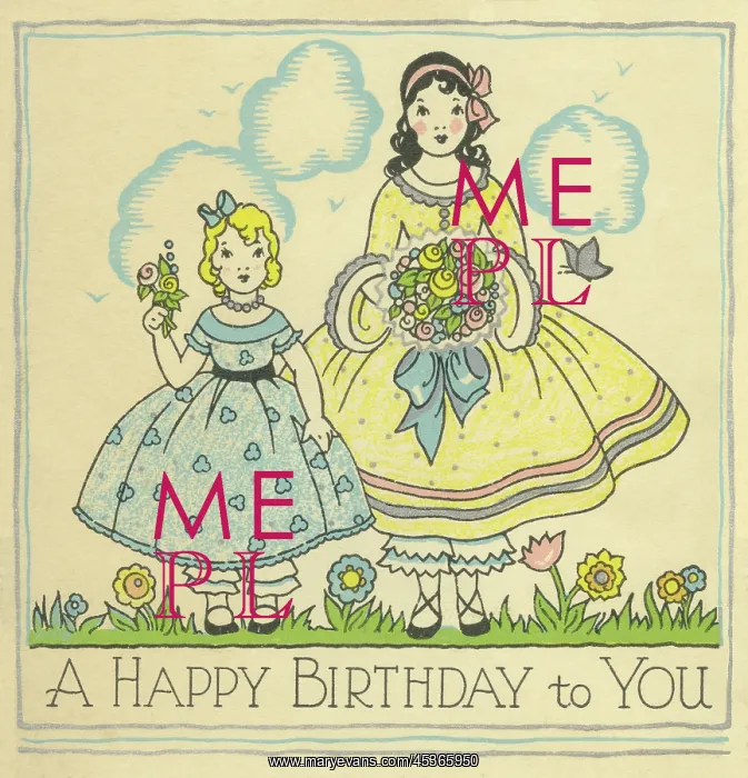  : Children. A Happy Birthday to You. Two young girls carrying posies