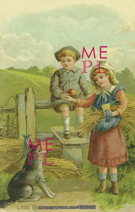  : Children. Little Gleaners'. Boy and girl with dog beside stile