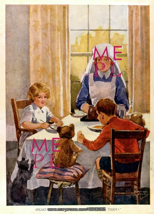  : Children at breakfast with nanny and teddy