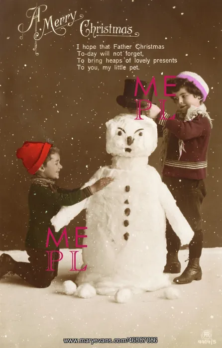 : Children build a snowman : Children build a snowman