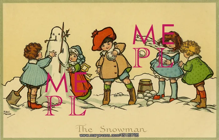 : Children building a snowman : Children building a snowman