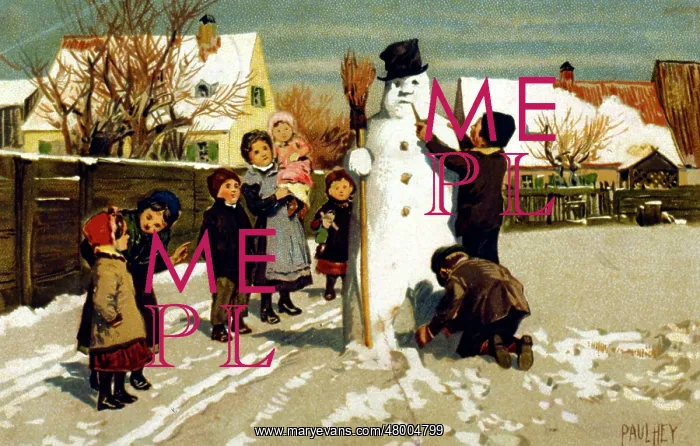 : Children building a snowman : Children building a snowman