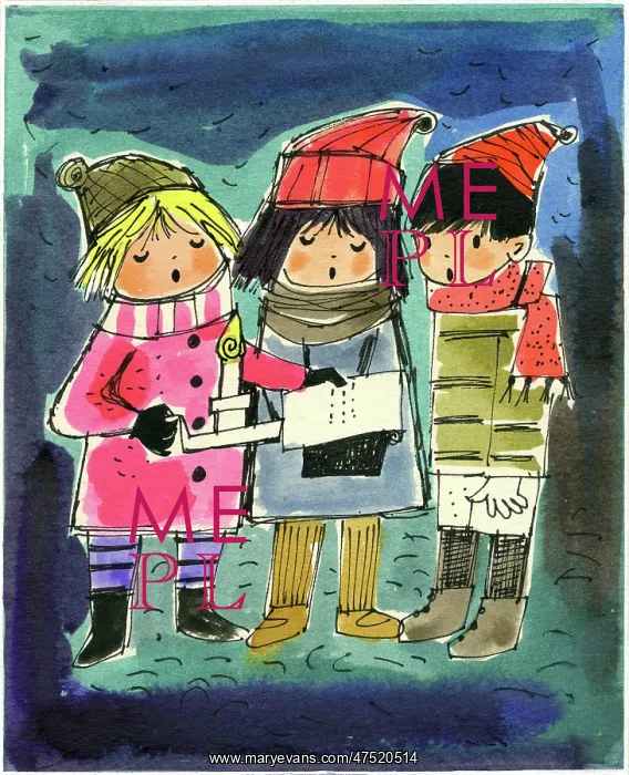 : Three Children Carol Singing : Three Children Carol Singing