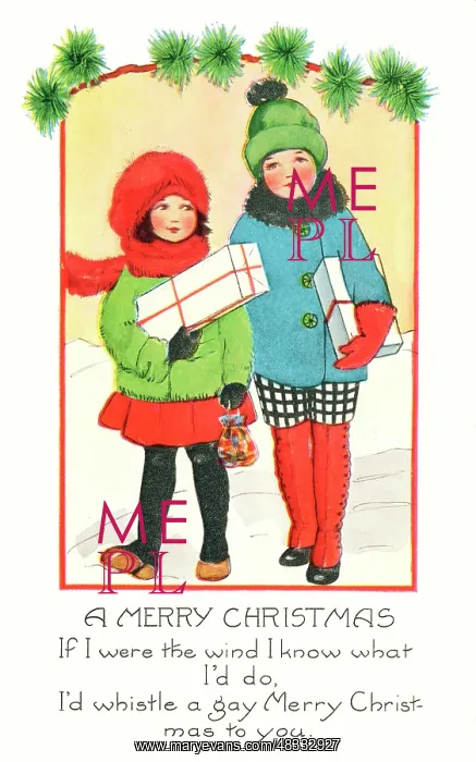 : Children carrying presents in the snow : Children carrying presents in the snow