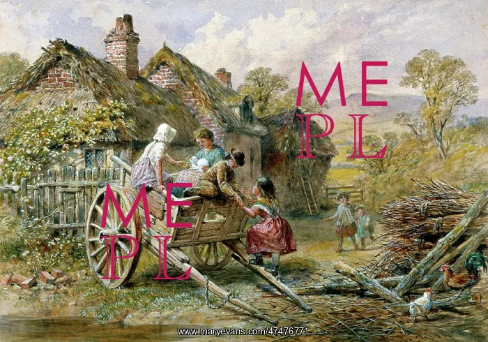 : Children on a Cart ' with cottage behind : Children on a Cart ' with cottage behind